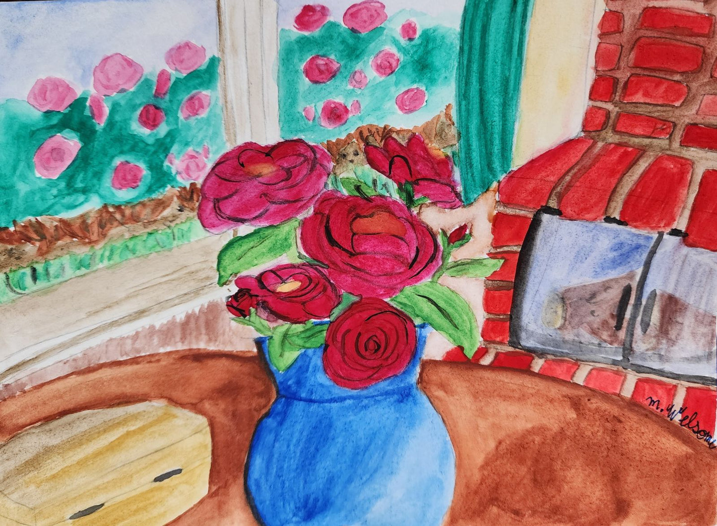 Roses by the Fireplace